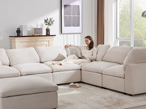 Modular Sectional Sofa 7-Seater L-Shaped with Ottoman