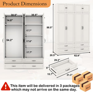 Wardrobe Closet with 2 Doors, 2 Drawers & Hanging Rod