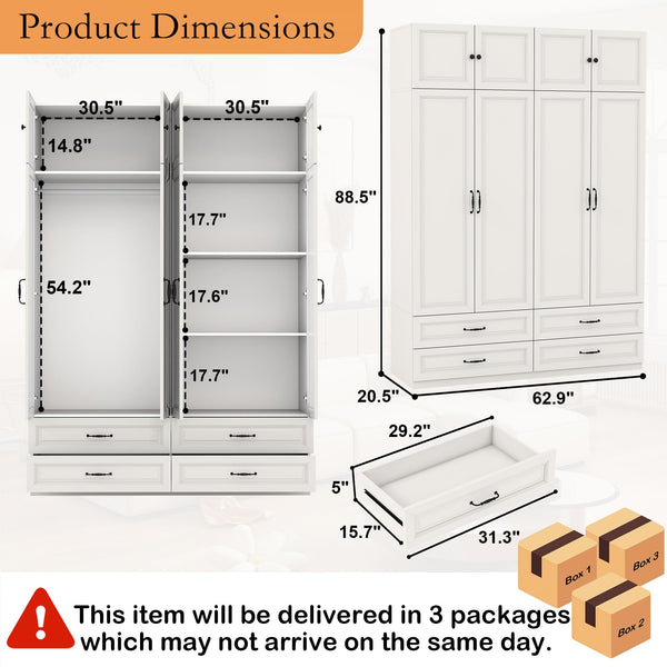 Wardrobe Closet with 2 Doors, 2 Drawers & Hanging Rod