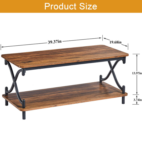 Coffee Table with Storage Shelf, 39" Retro Brown