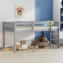 Twin Low Loft Bed Frame with Guardrail and Ladder