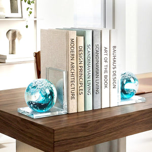 Glass Sea Wave Bookends Set of 2