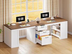 94.5" 2-Person Computer Desk with Power Outlet, Drawers & Adjustable Shelves