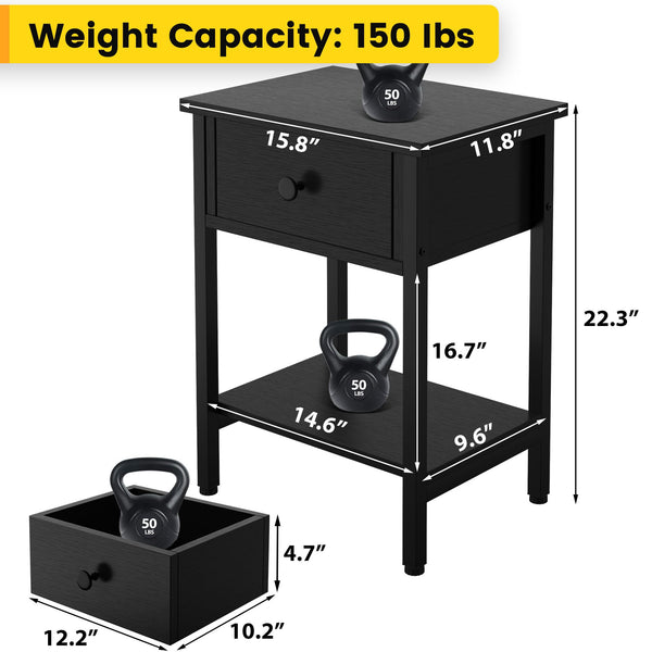 Nightstand Set of 2 with Drawers & Storage Shelf