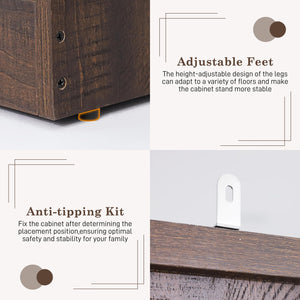 Farmhouse Sliding Door Wardrobe with LED Light & Drawers
