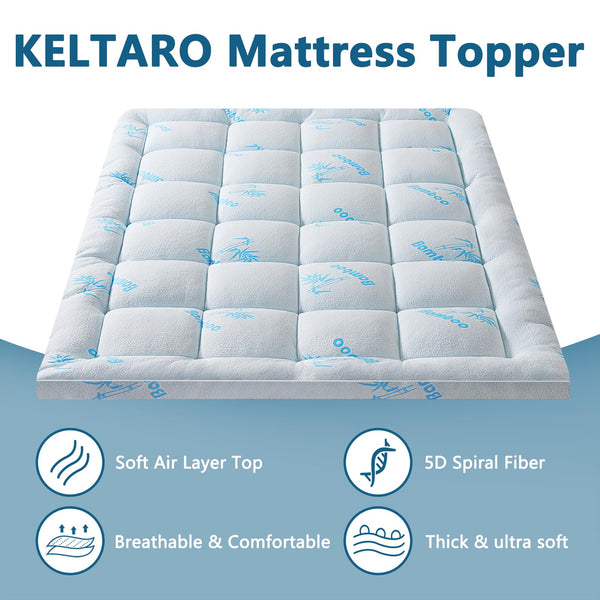 Bamboo Viscose Mattress Topper with Deep Pocket & Pillow Top Fill