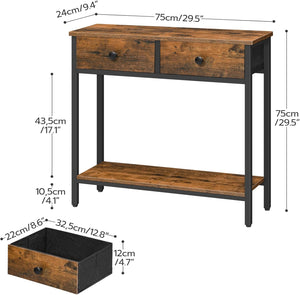 Narrow Console Table with 2 Fabric Drawers & 2-Tier Storage Shelves