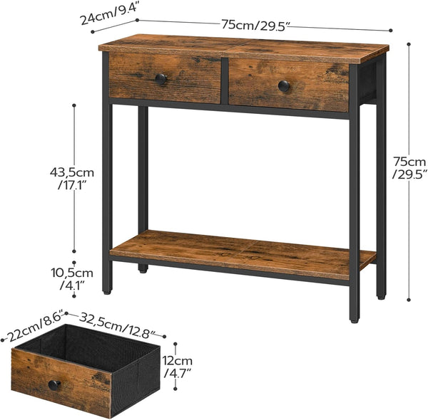 Narrow Console Table with 2 Fabric Drawers & 2-Tier Storage Shelves