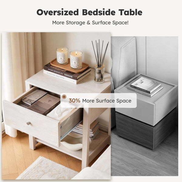 Nightstand with Drawer and Open Storage Shelf