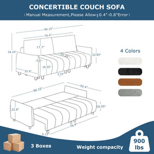 3-Seat Convertible Sleeper Sofa with Storage