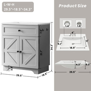 30 Inch Farmhouse Bathroom Vanity with Ceramic Sink
