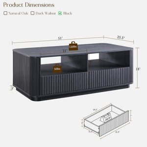 Fluted Coffee Table with Storage & 2 Drawers