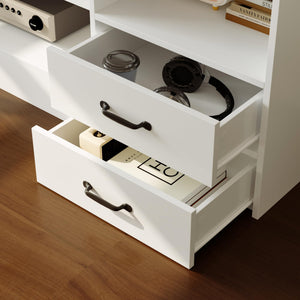 86" Wall Unit Entertainment Center with Bookshelves – White & Grey