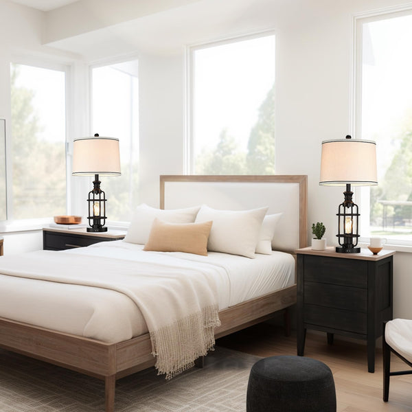 Farmhouse Table Lamp Set of 2 with USB Charging Ports & Rotary Switch