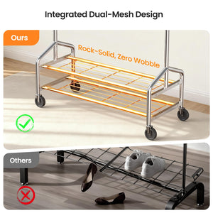 Heavy Duty Rolling Clothes Rack with Shelves
