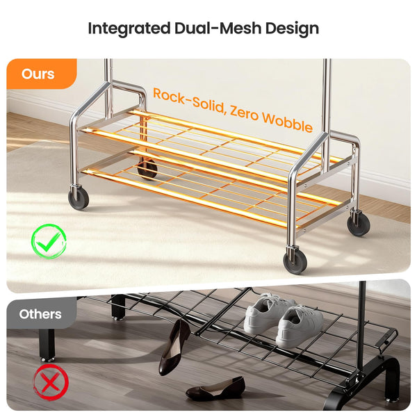 Heavy Duty Rolling Clothes Rack with Shelves