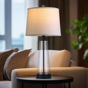 Glass Table Lamp Set of 2 with USB-C, USB-A & AC Outlet, 3-Way Touch Dimmable Bedside Lamp