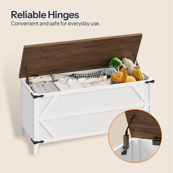 Storage Bench with Toy Box & Safety Hinges – Rustic White