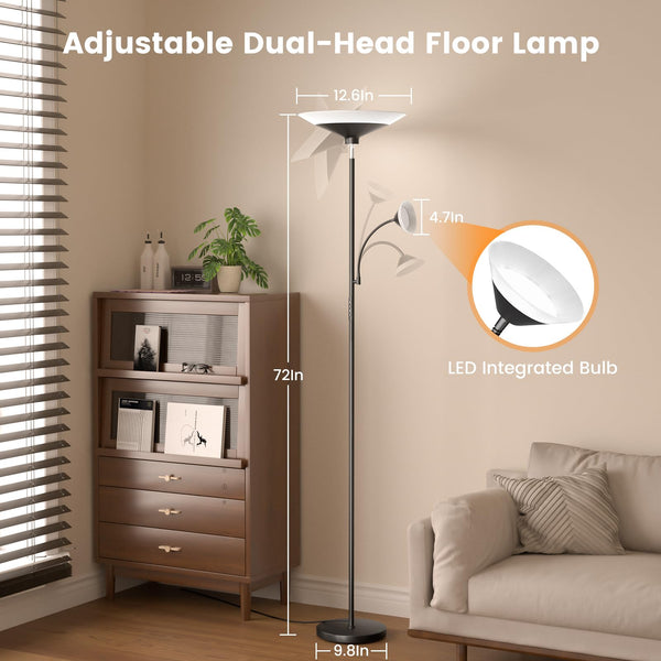 Dual-Zone LED Torchiere Floor Lamp with Remote