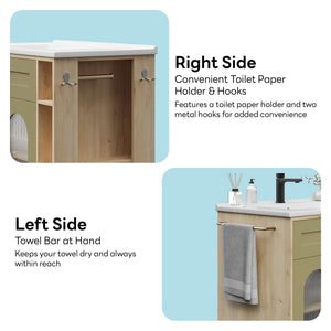 30 Inch Bathroom Vanity with Sink, Arched Glass Door & Ceramic Basin