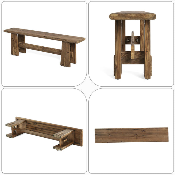 59" Solid Wood Farmhouse Bench