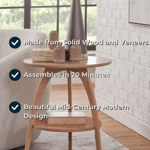 Round Wood End Table with Lower Shelf