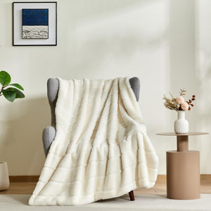 Cream White Faux Rabbit Fur Throw Blanket