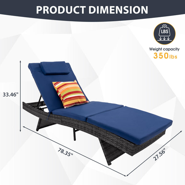 Outdoor Wicker Chaise Lounge Set with Cushions & Pillows