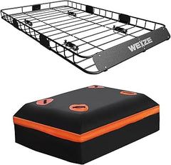 Adjustable Roof Cargo Basket with Bag, Net & Straps – Steel Rack for SUV, 200 lb Capacity