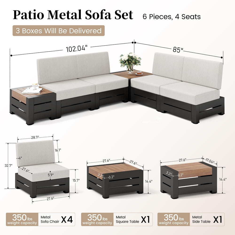 Metal Patio Sectional Furniture Set with Thick Cushions