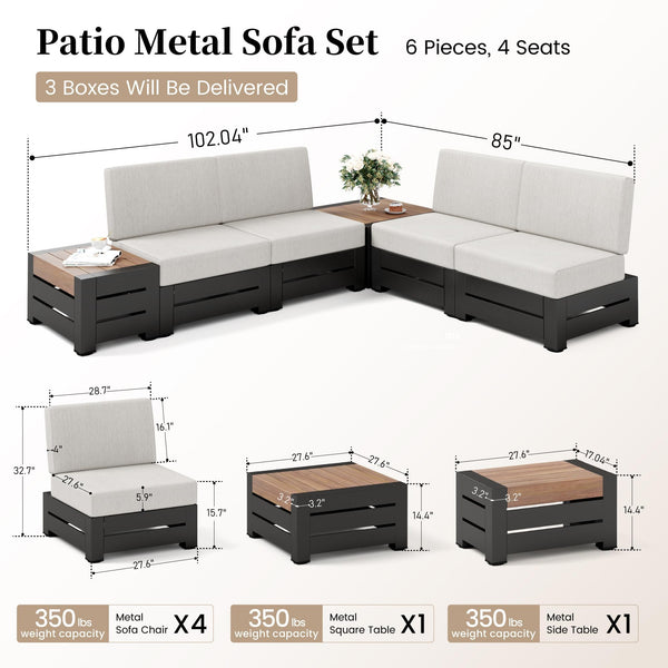 Metal Patio Sectional Furniture Set with Thick Cushions