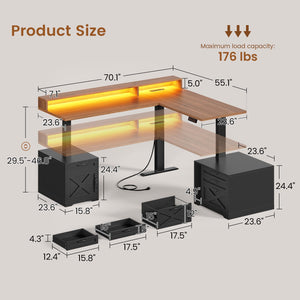 L-Shaped Electric Standing Desk with Drawers & Storage