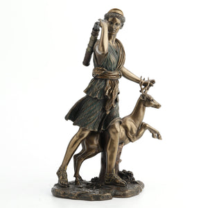 Artemis Greek Goddess Statue with Deer – Cold Cast Bronze Resin, 11 Inch