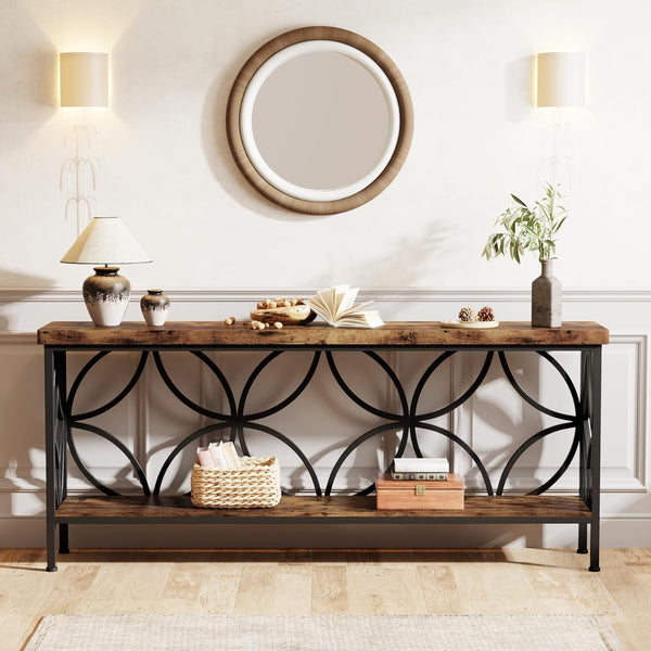 70.9" Industrial Console Table with Storage Shelves