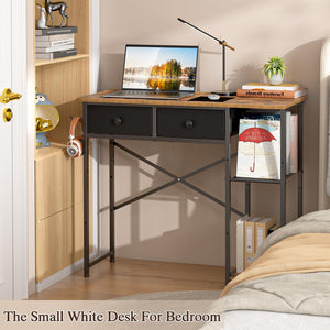 Small Computer Desk with Drawers & Storage Shelves