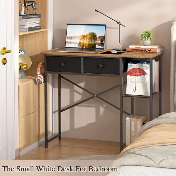 Small Computer Desk with Drawers & Storage Shelves