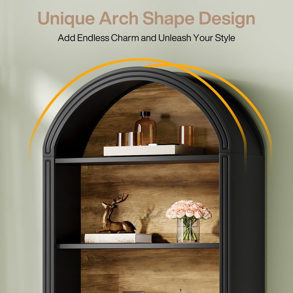 6-Tier Arched Bookcase with Storage Shelves