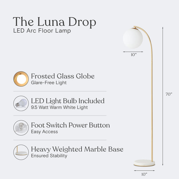 Modern LED Floor Lamp with Frosted Glass Globe