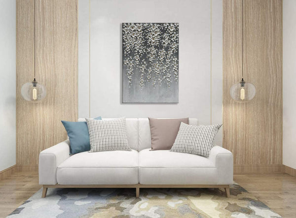 3D Hand-Painted White Floral Canvas Wall Art – Framed, 28x40 Inch