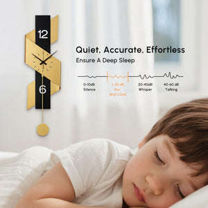 Large Modern Pendulum Wall Clock – Black & Gold Metal Analog
