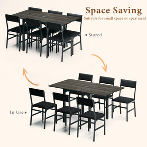 7-Piece Extendable Dining Table Set with 6 Upholstered Chairs