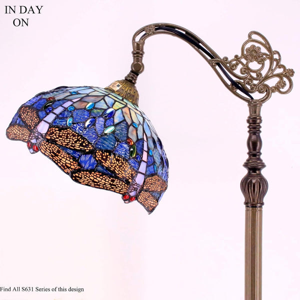 Tiffany Floor Lamp Blue Dragonfly Stained Glass 64-Inch Adjustable