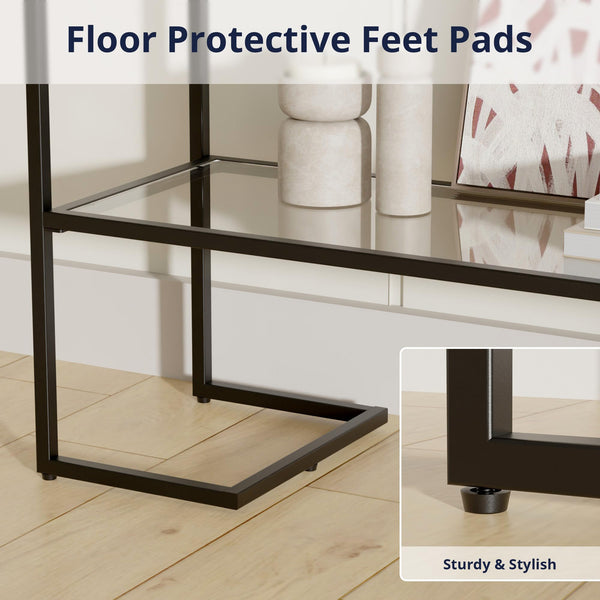 52" 2-Tier Console Table with Tempered Glass Shelves & Metal Frame