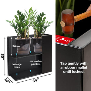 Metal Rectangular Planter Box — Tall Outdoor Flower Pot with Drainage