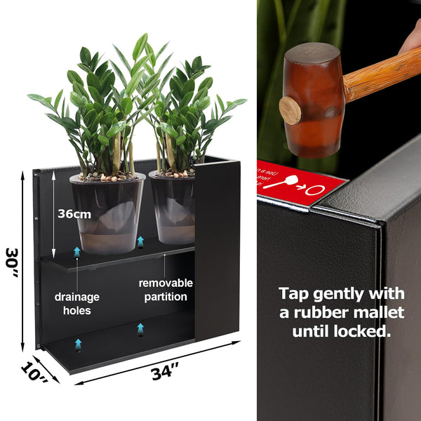 Metal Rectangular Planter Box — Tall Outdoor Flower Pot with Drainage