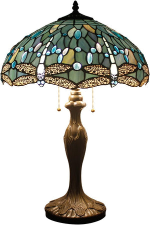 Tiffany Dragonfly Stained Glass Table Lamp – Sea Blue, 16x24 Inch