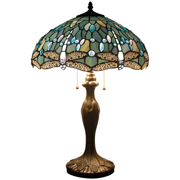 Tiffany Dragonfly Stained Glass Table Lamp – Sea Blue, 16x24 Inch