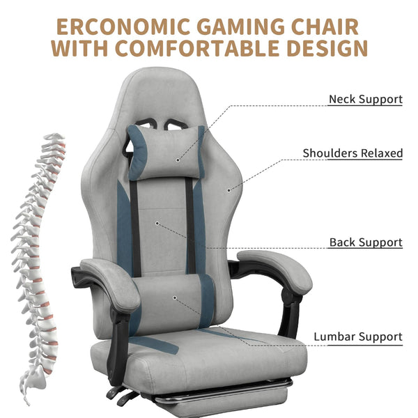 Breathable Fabric Gaming Chair with Footrest