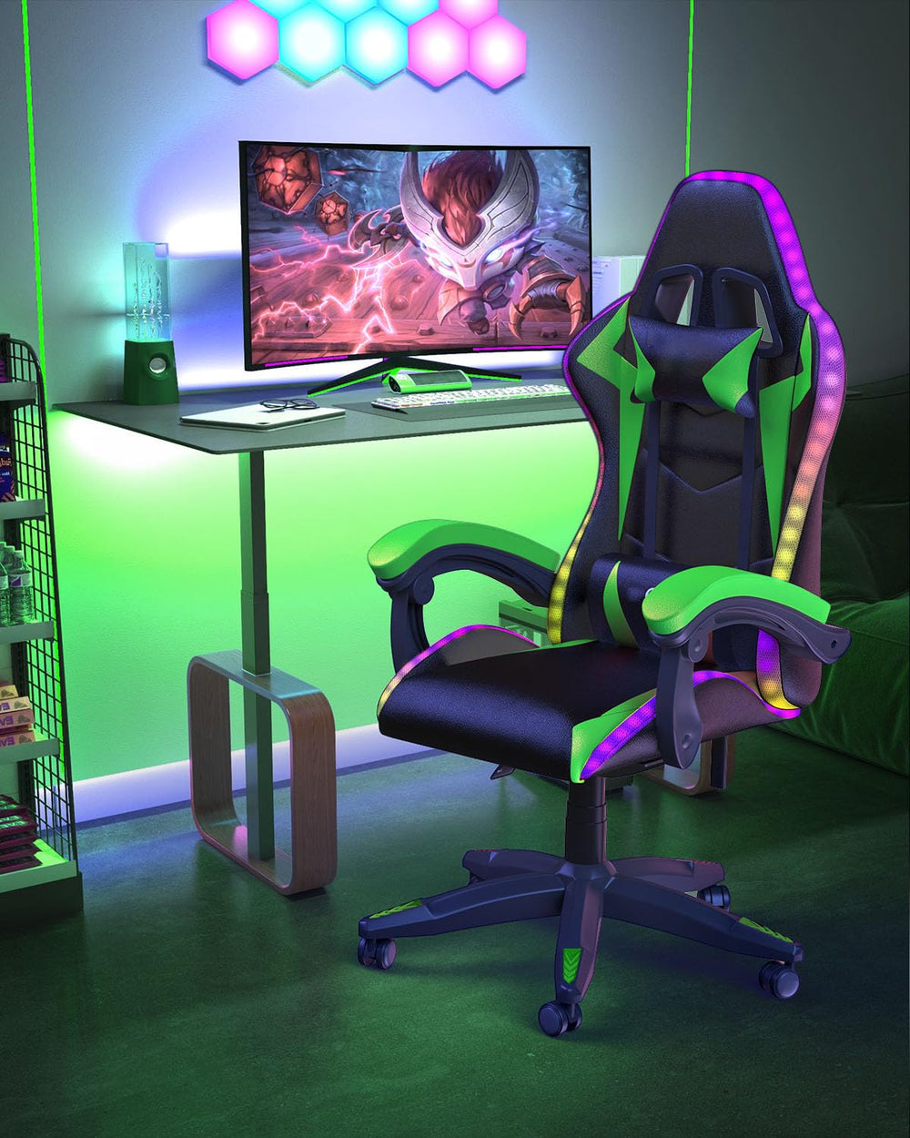 RGB Gaming Chair with Footrest & Lumbar Support