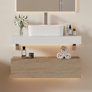 35" Floating Bathroom Vanity with Sintered Stone Countertop & Ceramic Sink